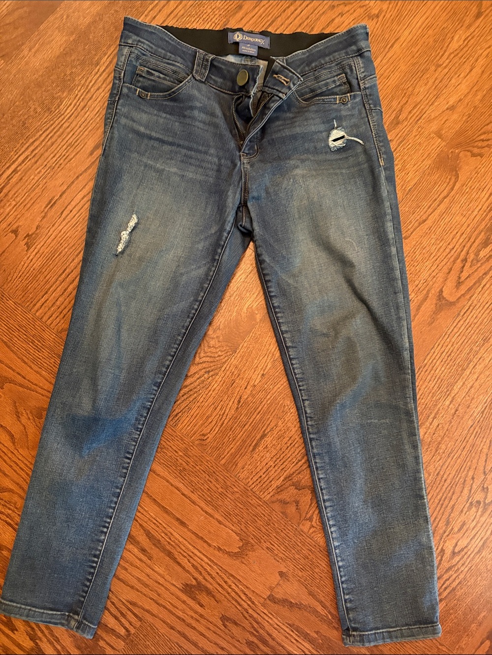 Democracy Skinny Distressed Denim Jeans in Blue